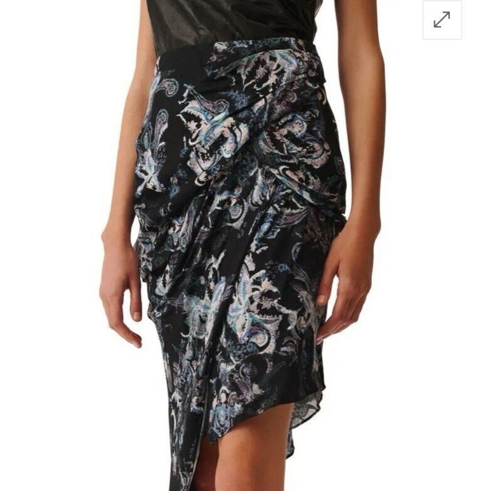 IRO Cartina Draped Asymmetrical Skirt Black with Paisley Flower Print Sz 4/S NEW - Picture 8 of 10